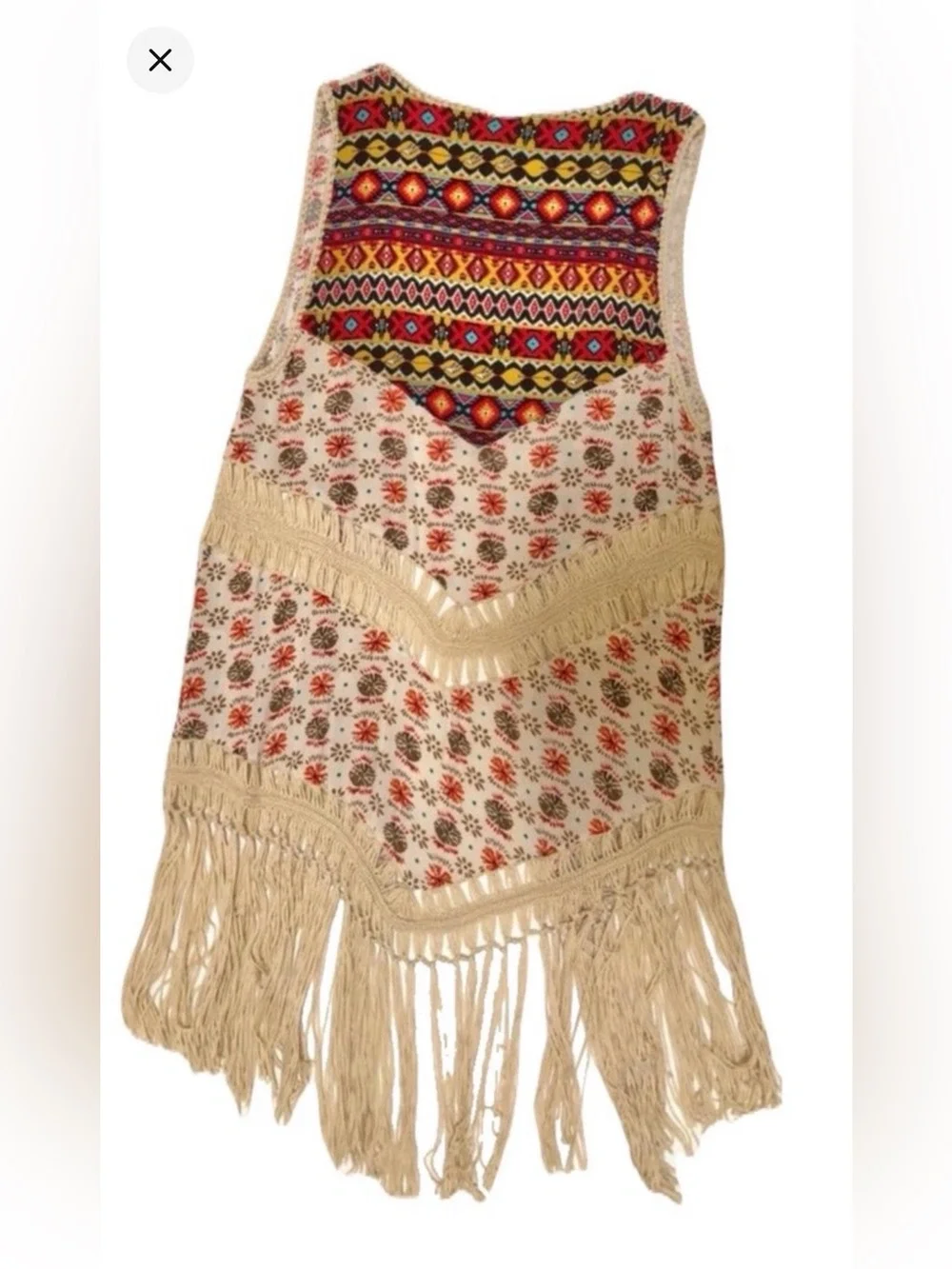 Umgee Boho Aztec Fringe Long Duster Vest Crochet Trim Plus Size 1XL - Picture 7 of 16